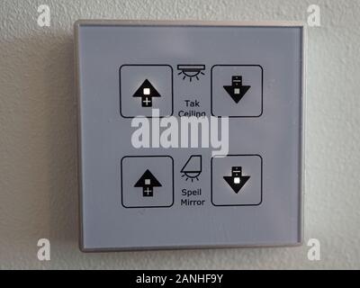 Moderm switch control panel in hotel room in european city of Bergen, Norway Stock Photo