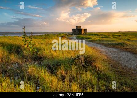WWII EXDO defence post that is located on the eastern tip of the Isle of Sheppey at Shellness, Kent. Stock Photo