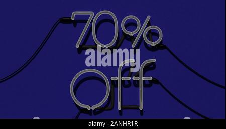 70 Percent Discount 3d Sign off in Blue Background, Special Offer 70% Neon, Sale Up to 70 Percent Off, Special Offer Advertising - 3D Rendering Concep Stock Photo