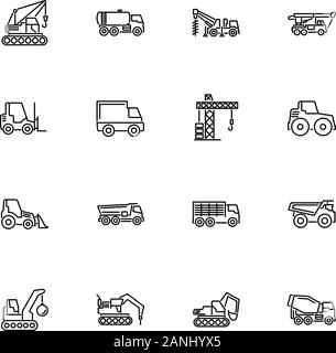 Construction Vehicles Car outline icons set - Black symbol on white background. Construction Vehicles Car Simple Illustration Symbol - lined simplicit Stock Vector