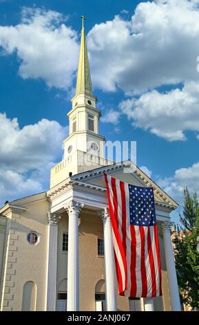 American Flag on Church Stock Photo