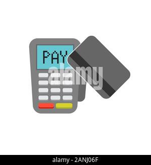 Vector payment machine and credit card. POS terminal confirms the payment by debit credit card, invoce. Vector illustration in flat design. NFC payments concept. Isometric NFC payments concept Stock Vector