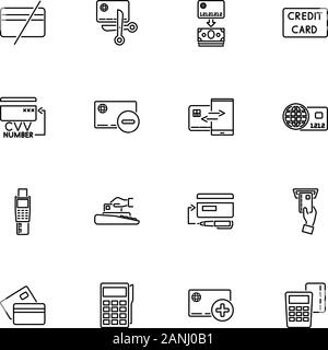 Payment Credit Cards, Atm outline icons set - Black symbol on white background. Payment Credit Cards, Atm Simple Illustration Symbol - lined simplicit Stock Vector