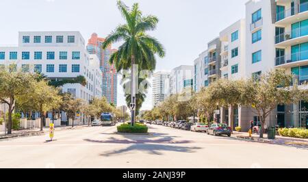 Streets and Buildings of South of Fifth, Miami, Florida. Stock Photo