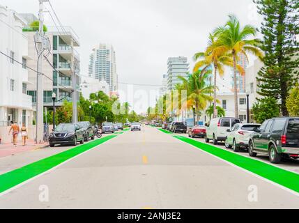 Streets and Buildings of South of Fifth, Miami, Florida. Stock Photo