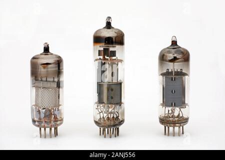 three electronic tubes, vacuum tubes Stock Photo