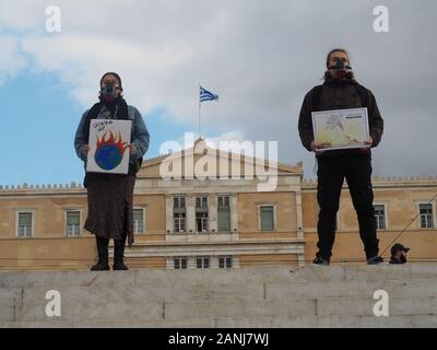 Athens, Greece. 17th Jan, 2020. Activists protest in Athens against climate change and the environmental disaster from the Australia Wildifires. (Photo by George Panagakis/Pacific Press) Credit: Pacific Press Agency/Alamy Live News Stock Photo