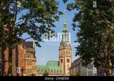 View from Moenckebergstrasse to the town hall, Hamburg, Germany, Europe Stock Photo