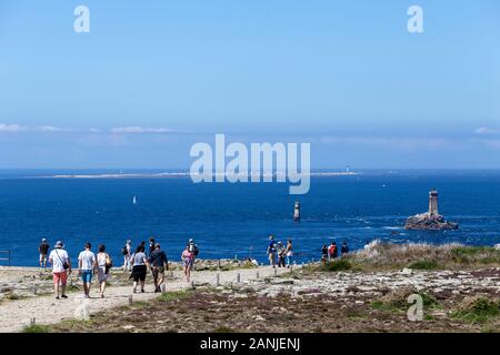 View from Pointe du Raz looking across the dangerous stretch of sea towards  Ile Sein Stock Photo