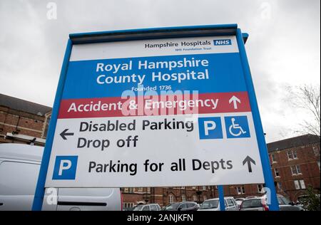 General view of a sign for the Royal Hampshire County Hospital in Winchester, Hampshire. PA Photo. Picture date: Friday January 17, 2020. Photo credit should read: Andrew Matthews/PA Wire Stock Photo