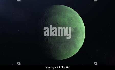 Realistic Green Alien Planet in the outer space, 3d rendering. Stock Photo