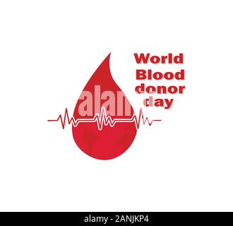 Drop of blood and life line- social vector poster, advertisement. World Donation Day Stock Vector