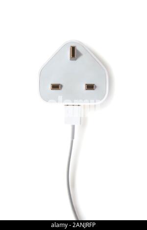 Overhead view of USB plug isolated on white background Stock Photo