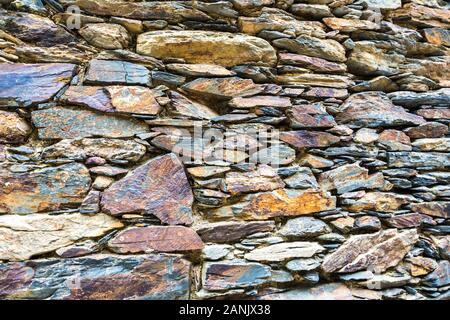 View of different textures of stone walls Stock Photo