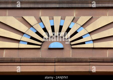 Rising sun motif on House of Fraser store, Bournemouth. Stock Photo