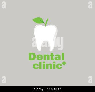 Flat tooth and leaf logo - stylish vector template for dentistry logo Stock Vector