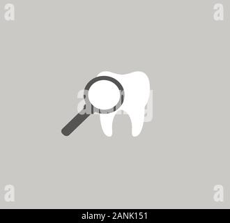 Tooth and magnifier - vector flat design icon, dentistry logo vector template Stock Vector