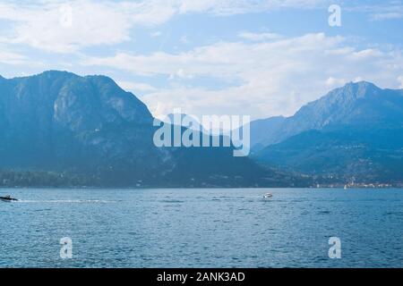 Mountain landscape with Como Lake or Lago di Como, popular tourist attraction in Lombardy, Northern Italy.