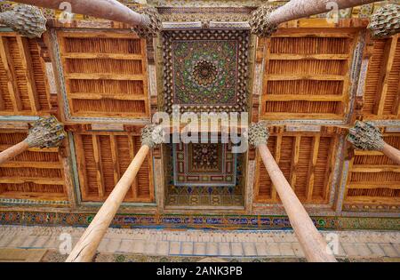 ceiling of Bolo Hovuz Mosque or Bolo Hauz mosque, Bukhara, Uzbekistan, Central Asia Stock Photo