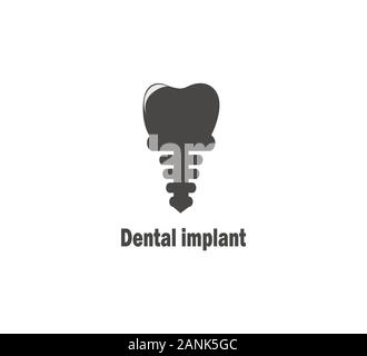 Dental implant close-up gray flat vector icon isolated Stock Vector