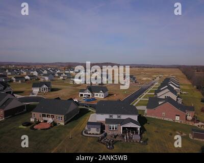 drone aerial Home neighborhood construction in converted farm field Ohio