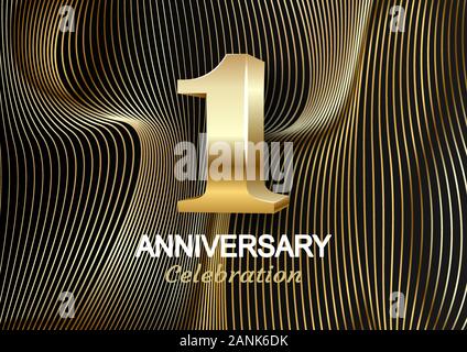 1 year golden anniversary logo celebration with, on a gold fashionable background Stock Vector