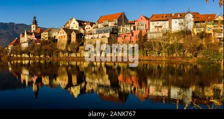 Frohnleiten panorama small town above Mur river in Styria,Austria. Famous travel destination. Stock Photo