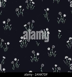 Cute hand drawn meadow seamless pattern, doodle floral background, great for textiles, banners, wallpapers, wrapping - vector design Stock Photo
