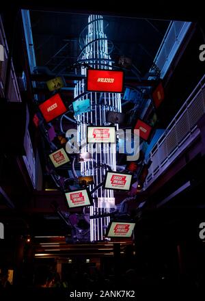 TV screens on show as Rebecca Long-Bailey launches her campaign for Labour Party leadership at a members and supporters' event in The Science & Industry Museum, Manchester. Stock Photo