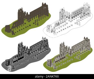 Whitby abbey in perspective view Stock Vector
