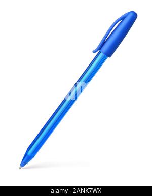 Blue plastic ballpoint pen isolated on white Stock Photo