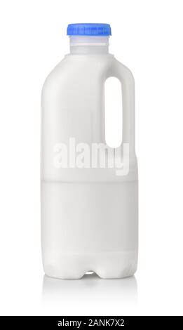 Side view of one liter plastic milk bottle isolated on white Stock Photo