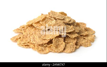 Pile of organic bran flakes isolated on white Stock Photo