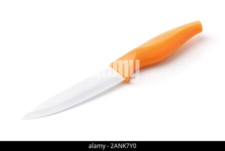 White blade ceramic kitchen knife isolated on white Stock Photo