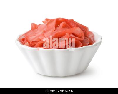 Bowl of pickled sliced ginger isolated on white Stock Photo