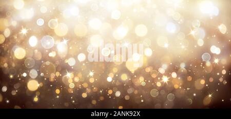 Abstract Shiny Background Golden Lights With Stars Stock Photo