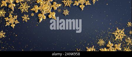 Christmas Minimal Background With Shining Golden Snowflakes Stock Photo