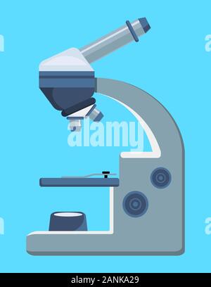 Medical microscope flat icon. Measuring equipment for science researching lab. Molecular engineering instrument vector sign for experimental biology Stock Vector