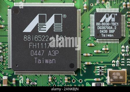 TIMISOARA, ROMANIA - MARCH 30, 2019: Close-up of a Marvell Semiconductor  microprocessor Stock Photo