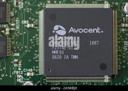 TIMISOARA, ROMANIA - MARCH 30, 2019: Close-up of a Avocent  microprocessor Stock Photo