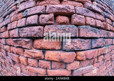 Fisheye view of a red brick wall Stock Photo
