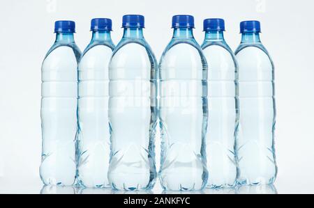 Group of plastic bottles isolated on white studio background Stock Photo