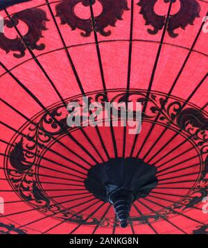 Close up of a red and black Japanese umbrella, wagasa Stock Photo