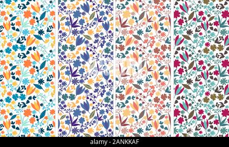 Seamless vector floral pattern set. For easy making seamless pattern just drag all group into swatches bar, and use it for filling any contours Stock Vector