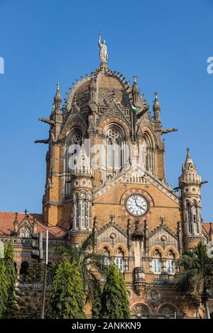 Close- up veiw of Chhatrapati Shivaji Terminus formerly Victoria Terminus in Mumbai, India is a UNESCO World Heritage Site and historic railway statio Stock Photo