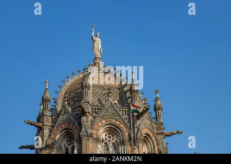 Close- up veiw of Chhatrapati Shivaji Terminus formerly Victoria Terminus in Mumbai, India is a UNESCO World Heritage Site and historic railway statio Stock Photo