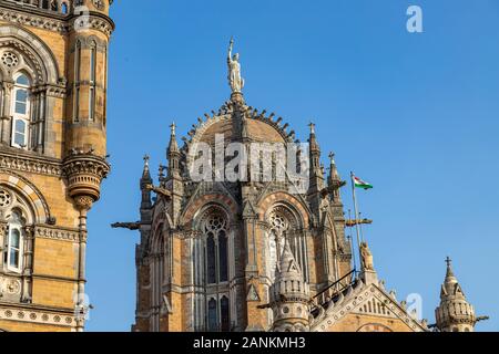 Close- up veiw of Chhatrapati Shivaji Terminus formerly Victoria Terminus in Mumbai, India is a UNESCO World Heritage Site and historic railway statio Stock Photo