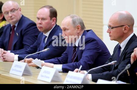 Russian President Vladimir Putin chairs a meeting drafting proposed constitutional changes at the Presidential Residence Novo-Ogaryovo January 16, 2020 outside Moscow, Russia. Stock Photo