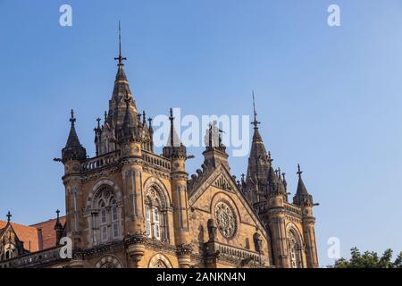 Close- up veiw of Chhatrapati Shivaji Terminus formerly Victoria Terminus in Mumbai, India is a UNESCO World Heritage Site and historic railway statio Stock Photo