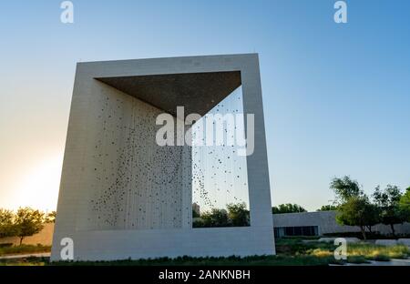 The Founder's Memorial - Picture of Sheikh Zayed bin Sultan Al Nahyan founder of the United Arab Emirates | Al Etihad towers Stock Photo